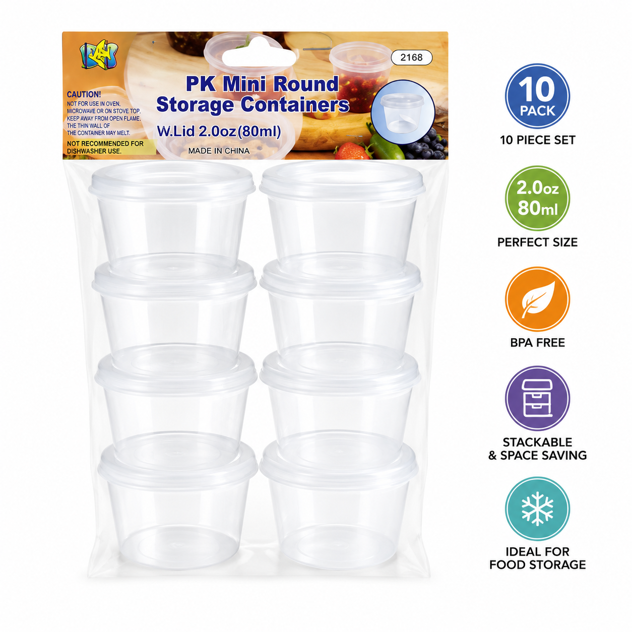 Mini Recipientes Redondos para Alimentos com Tampas – Conjunto de 10 Peças (80ml)-AYD256-296