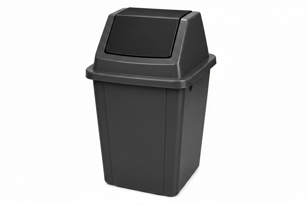 Balde do Lixo de 60L com Tampa de Vaivém – Caixote do Lixo Moderno de Plástico com Tampa Articulada (PRETO)-AYD267-9