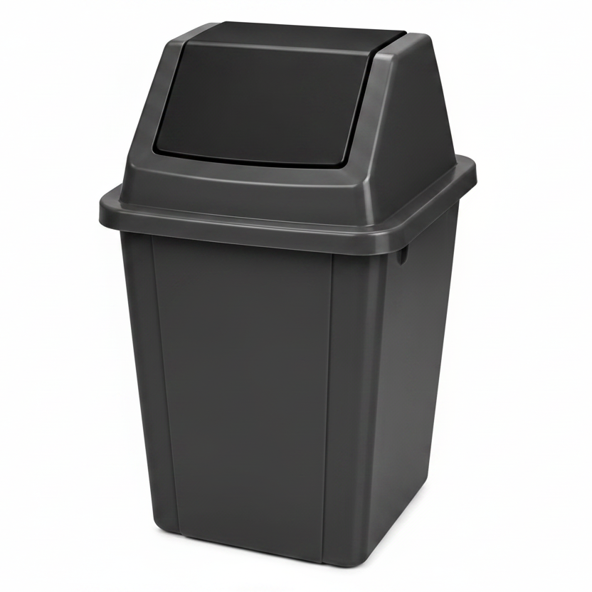 60L Swing Top Waste Bin – Modern Plastic Trash Can with Flip Lid (BLACK)-AYD267-9