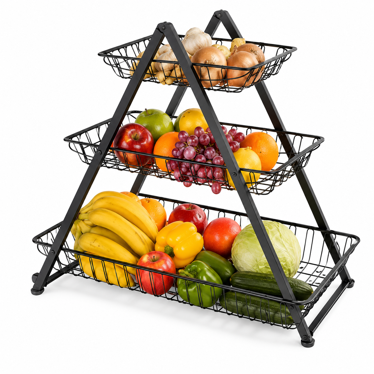 Prateleira Dobrável de 3 Níveis para Frutas e Vegetais – Organizador de Cozinha Multiusos-AYD314-10