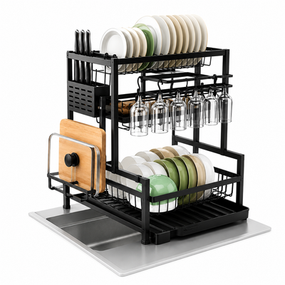 Premium 2-Tier Multifunctional Dish Drying Rack – Space-Saving Kitchen Organizer-AYD314-9