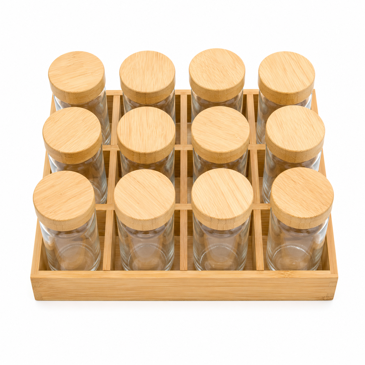 Conjunto Organizador de Frascos de Especiarias de Bambu de 12 Peças - AYD305-4