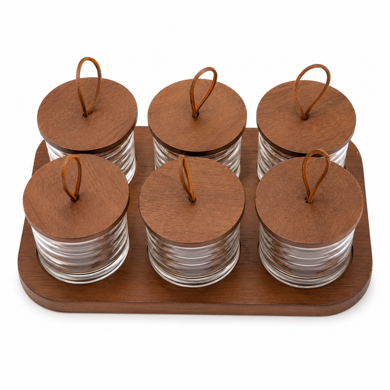 Conjunto de 6 Frascos de Armazenamento de Vidro com Tabuleiro de Madeira - AYD305-84