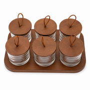 Conjunto de 6 Frascos de Armazenamento de Vidro com Tabuleiro de Madeira - AYD305-84