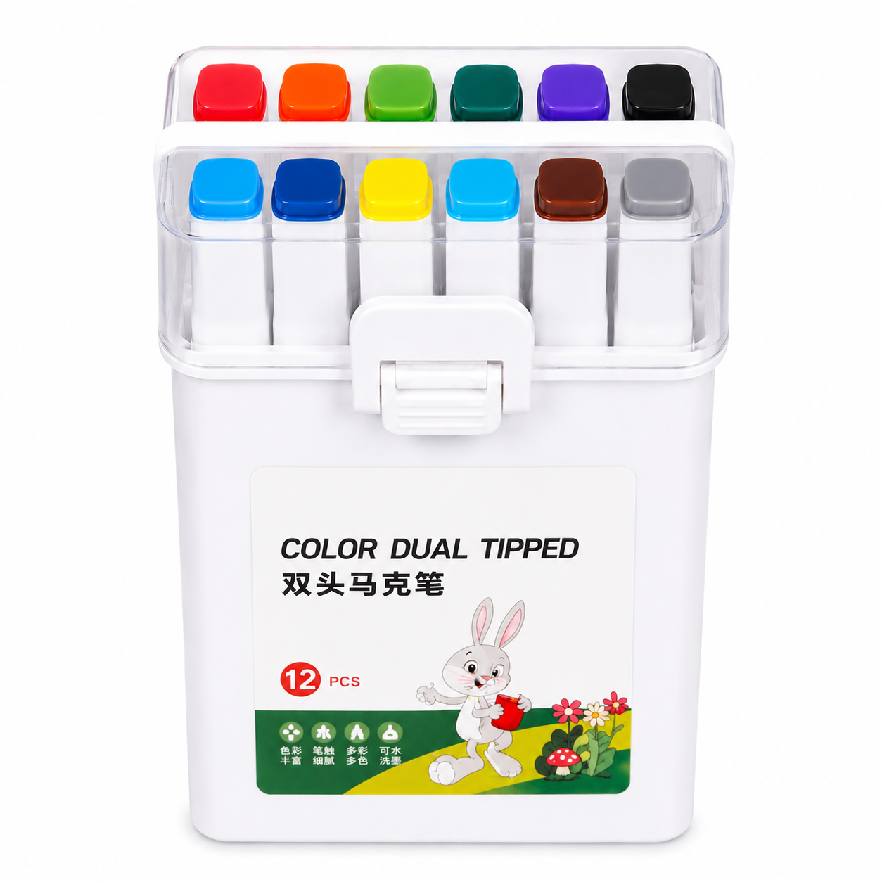 Conjunto de Canetas de Feltro Premium de Ponta Dupla – 12 Cores