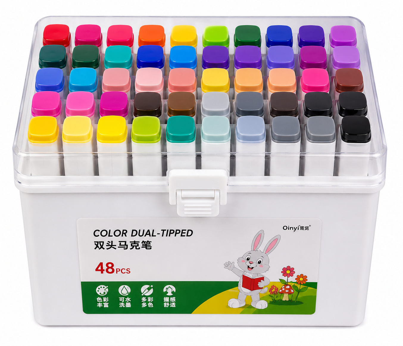 Conjunto de Marcadores Premium com Dupla Ponta – 48 Cores
