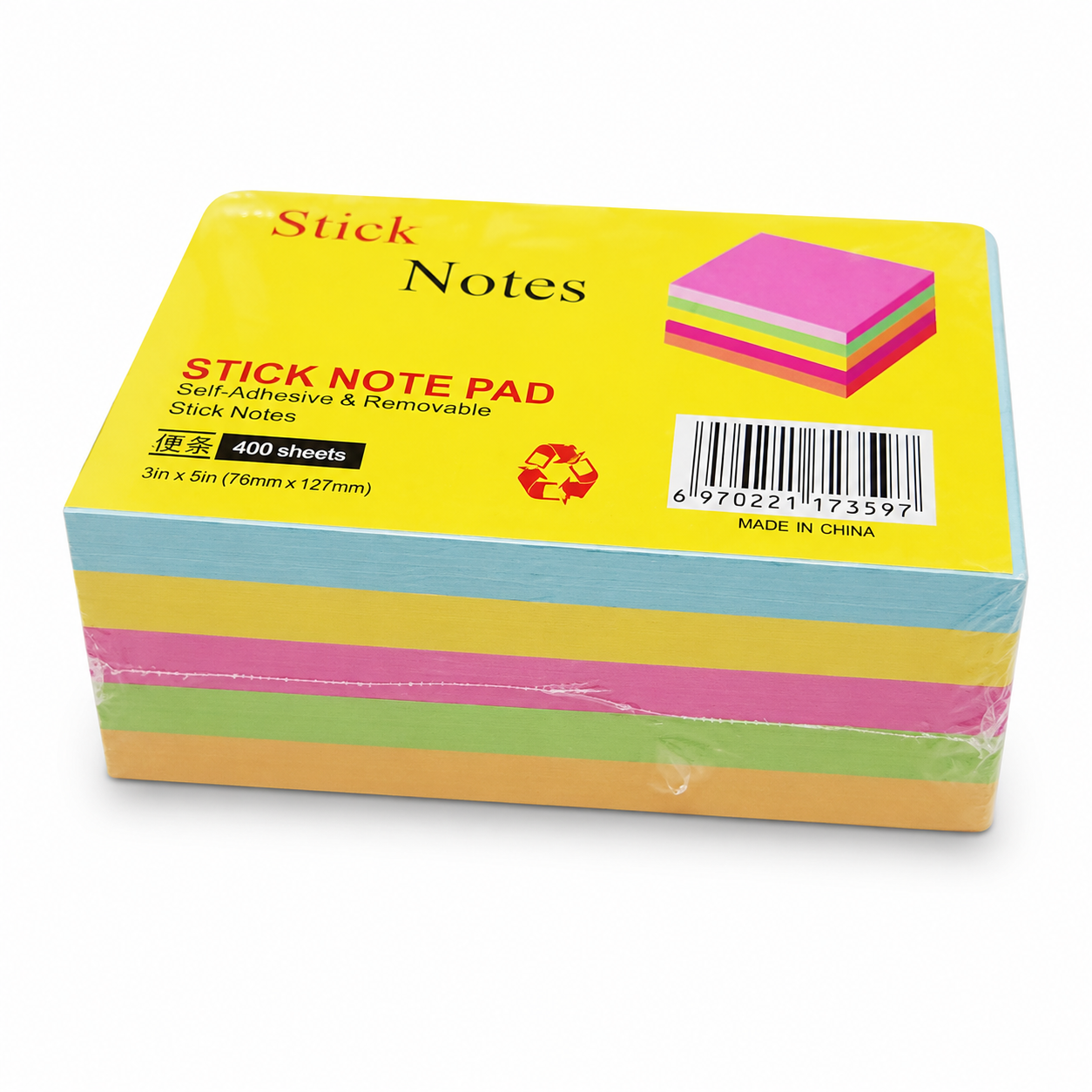 Blocos de Notas Adesivas de Cores Sortidas 7.6 x 12.7 cm – 400 Folhas
