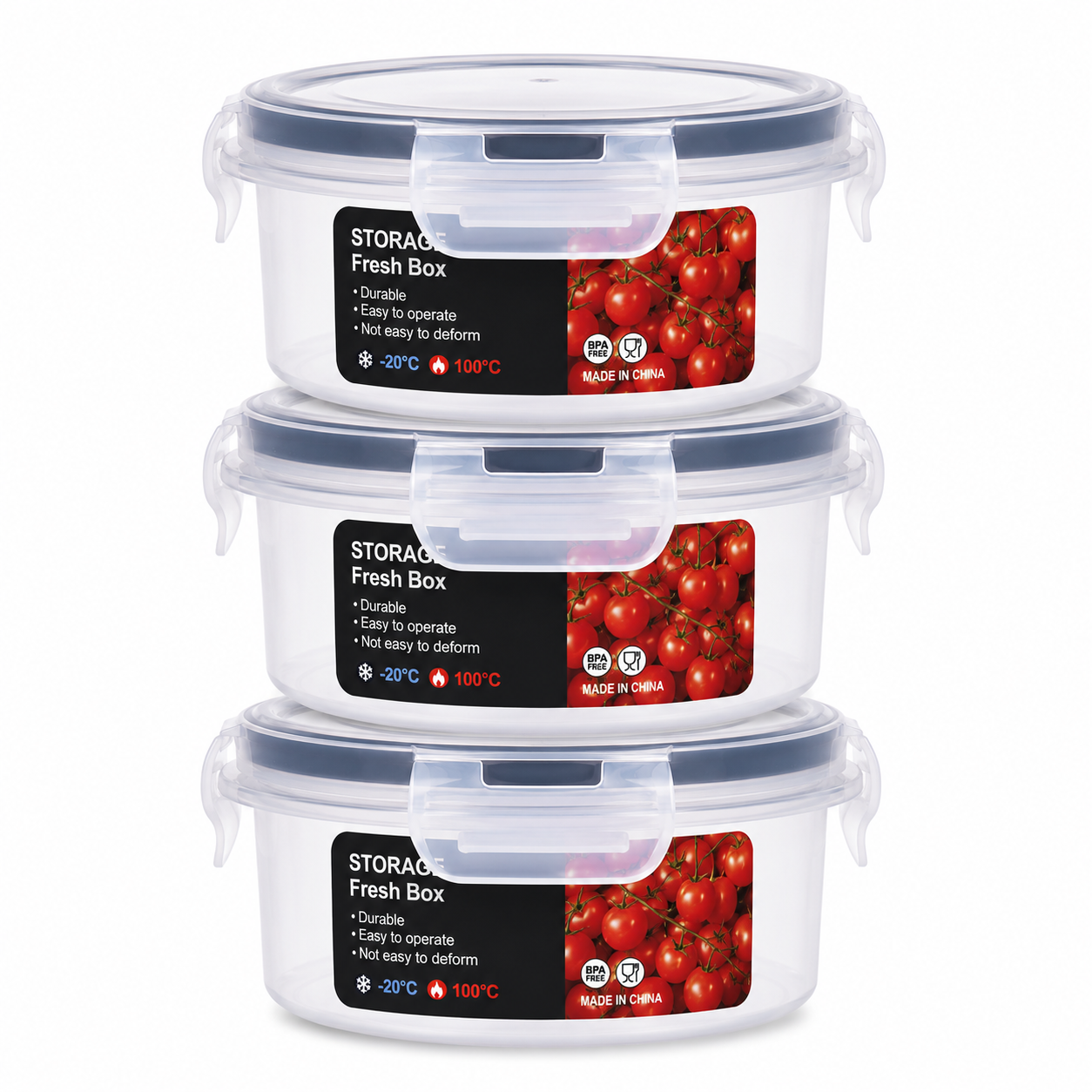 Conjunto de Recipientes Redondos Herméticos para Alimentos – 3 Taças para Conservação