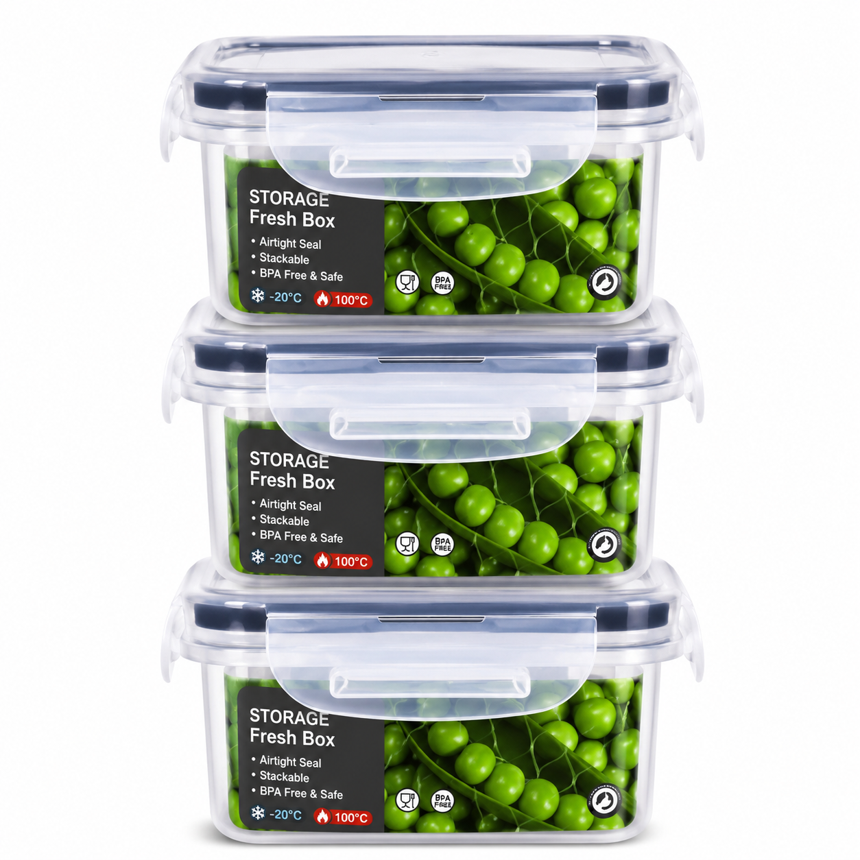 Conjunto de Recipientes Herméticos para Conservar Alimentos – Caixas Verdes Fresh Keeper, 3 Peças