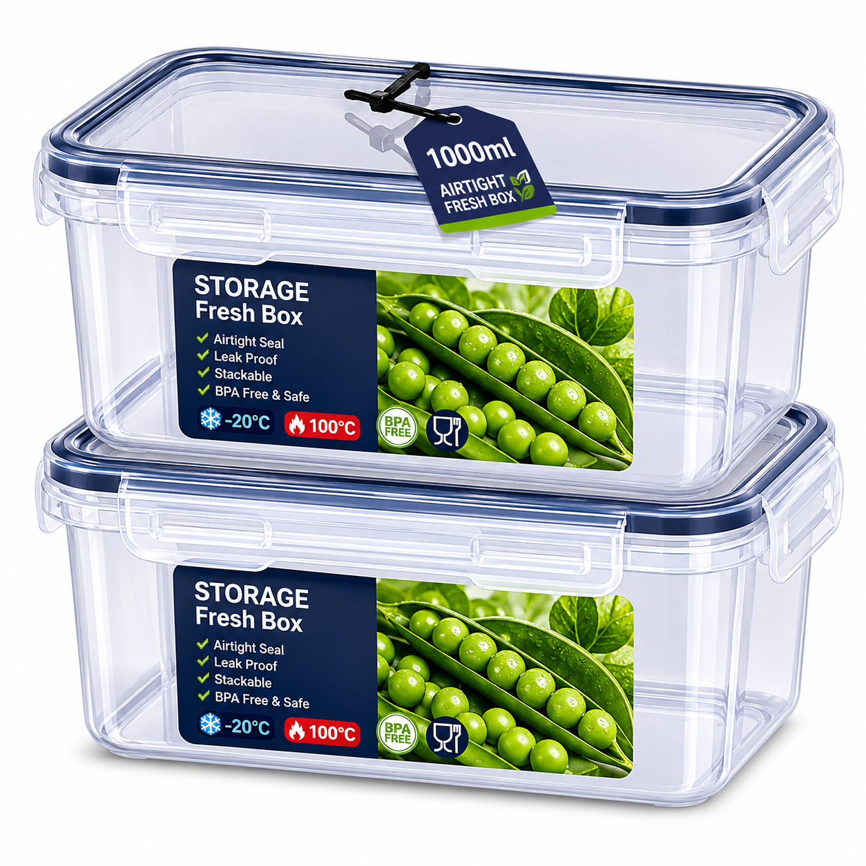 Conjunto de Recipientes Herméticos Premium para Alimentos – 2 Caixas Retangulares para Conservar Frescura-AYD256-290