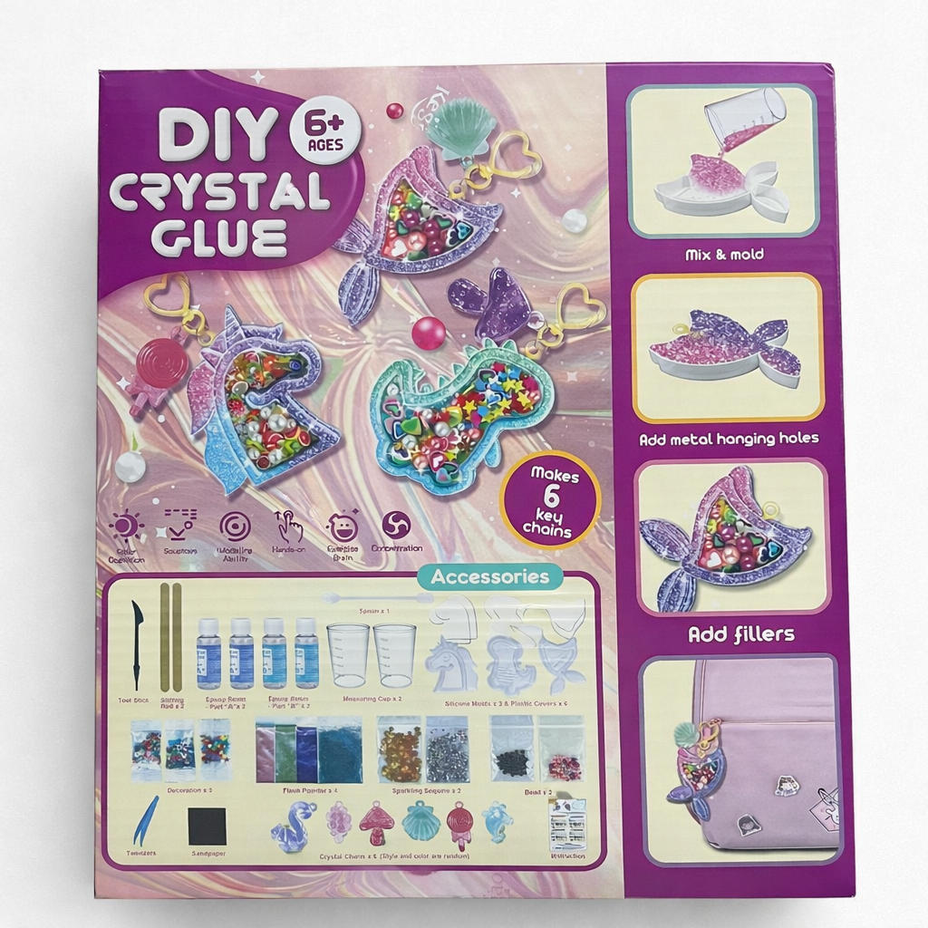 Kit DIY de Cola de Cristal para Crianças (6+) – Faz 6 Porta-chaves (AYC270-24)