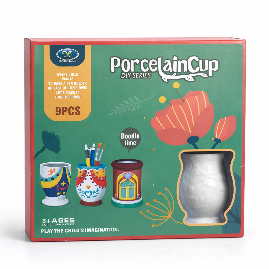Kit de Pintura DIY de Chávenas de Porcelana (9 PEÇAS) – Conjunto de Artesanato Criativo para Crianças (BRI0221)