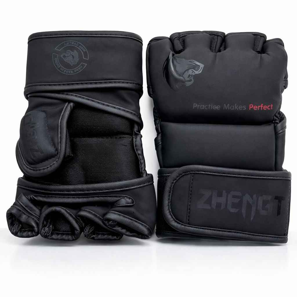 Luvas de MMA ZHENGT Pretas – Luvas de Treino Profissionais com Dedos Abertos (AYD277-53)