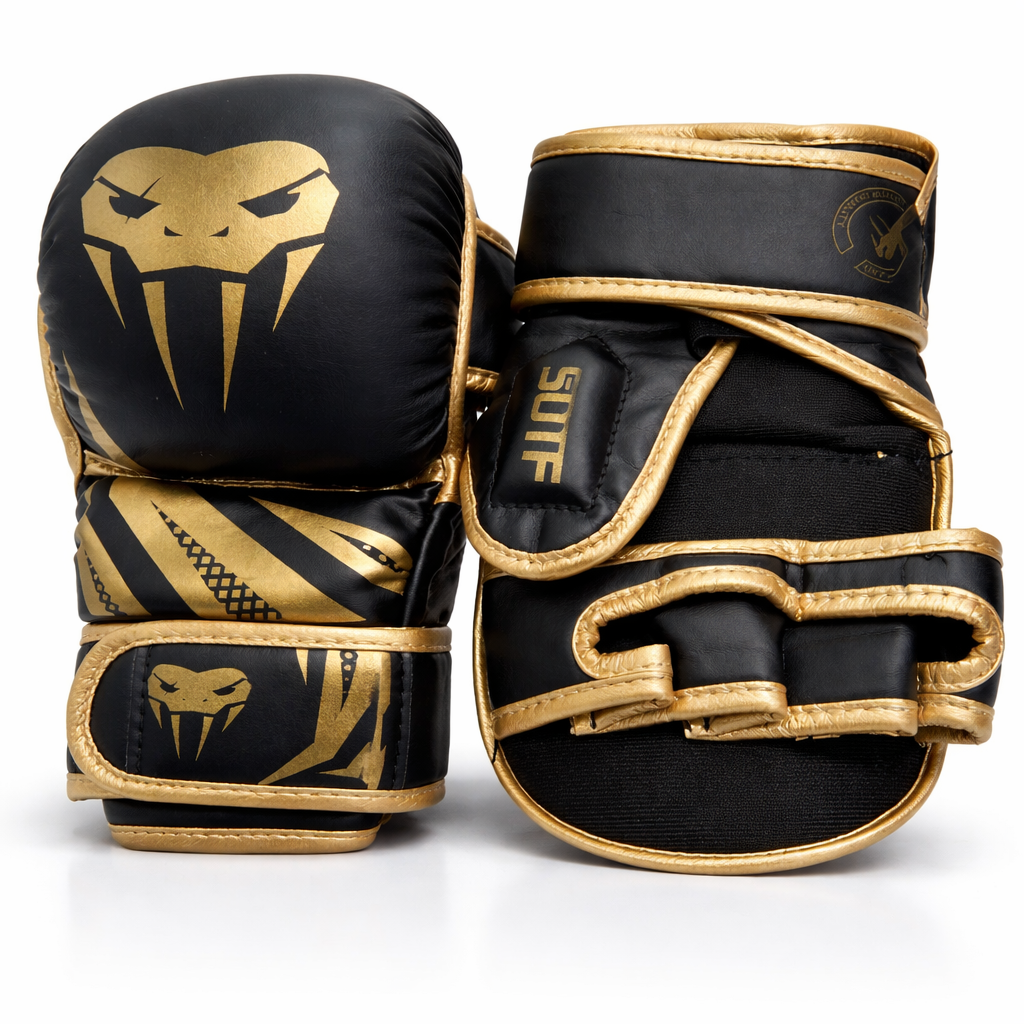 Luvas de Treino de MMA Pretas e Douradas Premium – Luvas de Combate com Palma Aberta (AYD275-21)