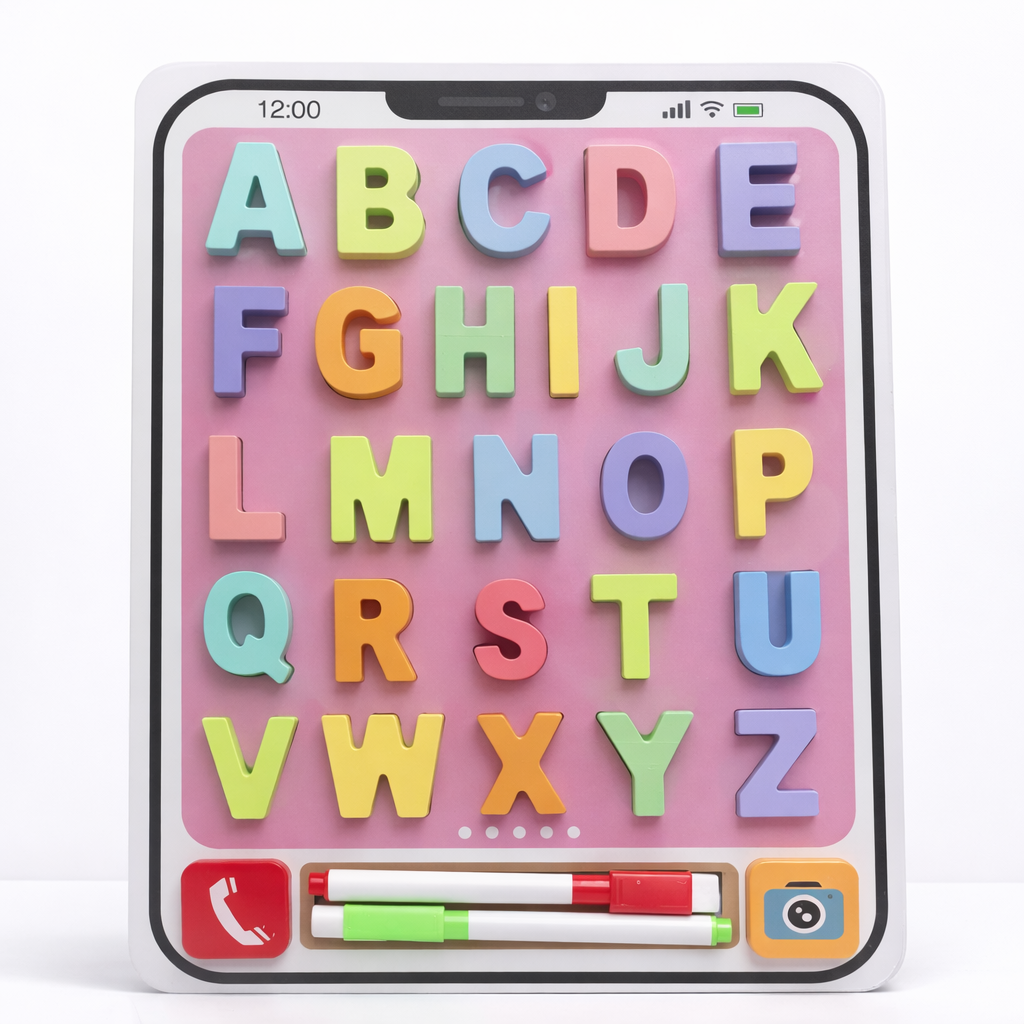 Quadro de Aprendizagem do Alfabeto para Crianças – Brinquedo Educativo Magnético ABC Colorido com Marcadores