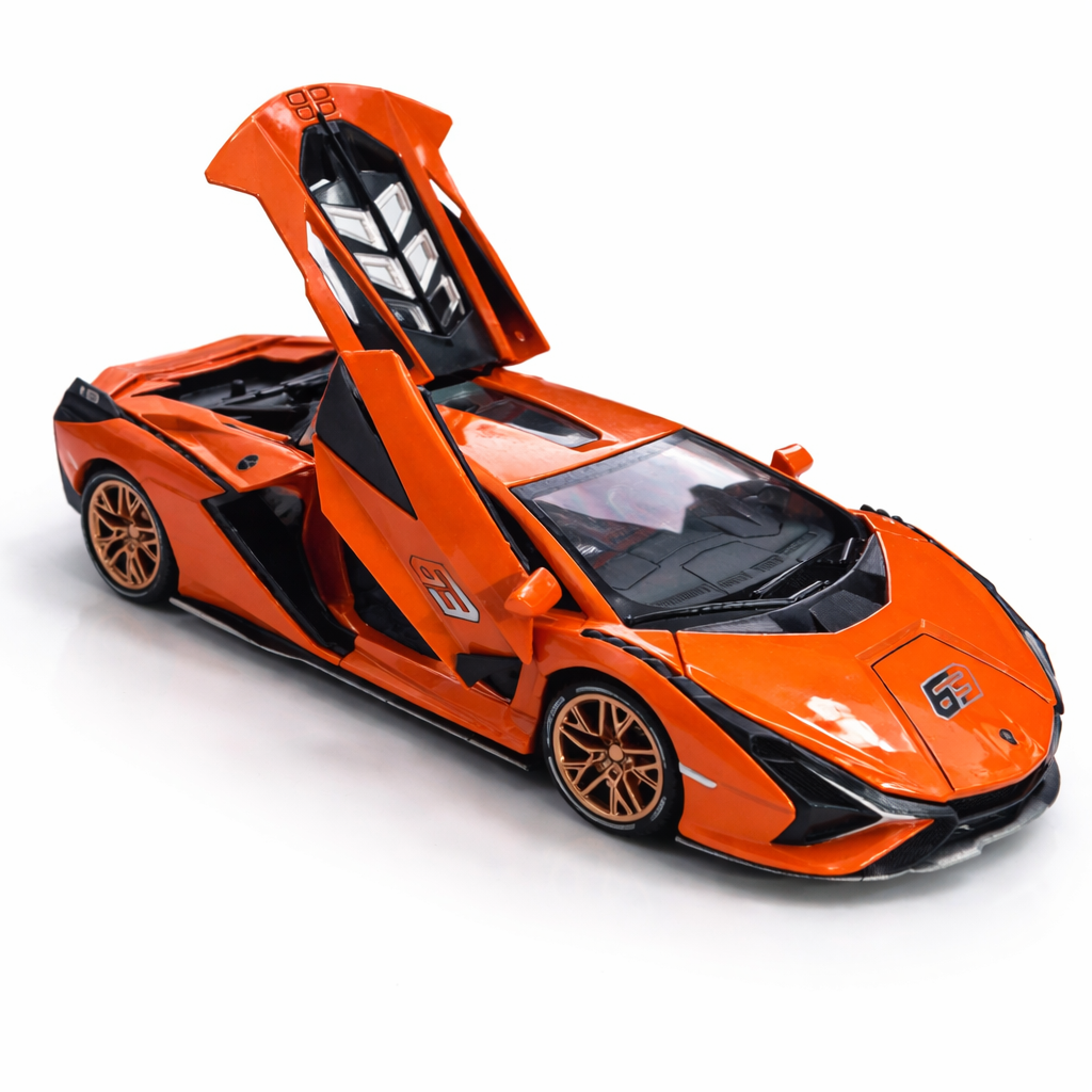 Modelo de Brinquedo de Supercarro Laranja – Carro Desportivo Fundido com Portas que Abrem (AYC169-20)