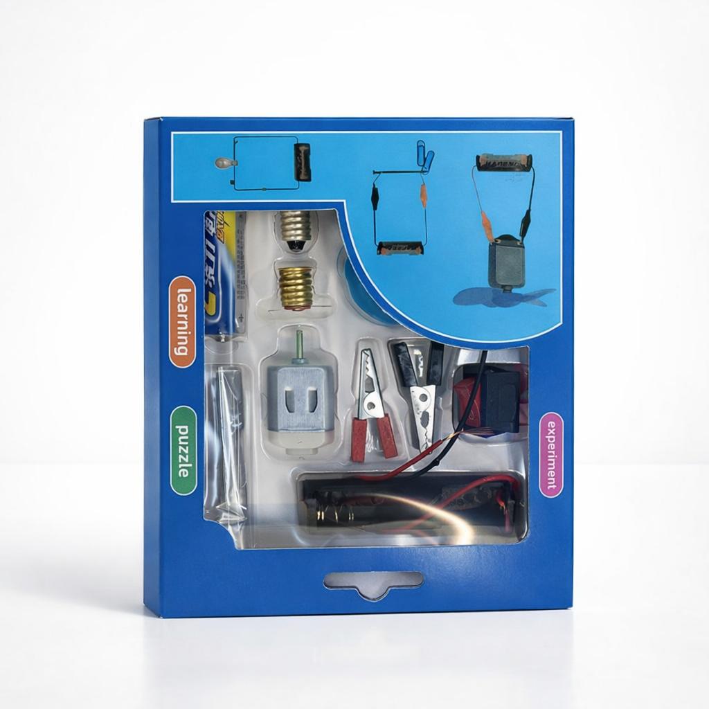 Kit de Eletrónica Educacional STEM para Crianças – Conjunto DIY de Aprendizagem de Circuitos com Experiências de Motor e Luz (AYC329-22)