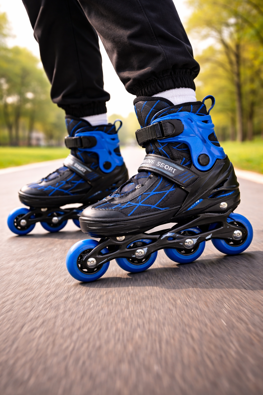 Patins em Linha Ajustáveis – Desempenho de Andamento Suave (Preto e Azul)