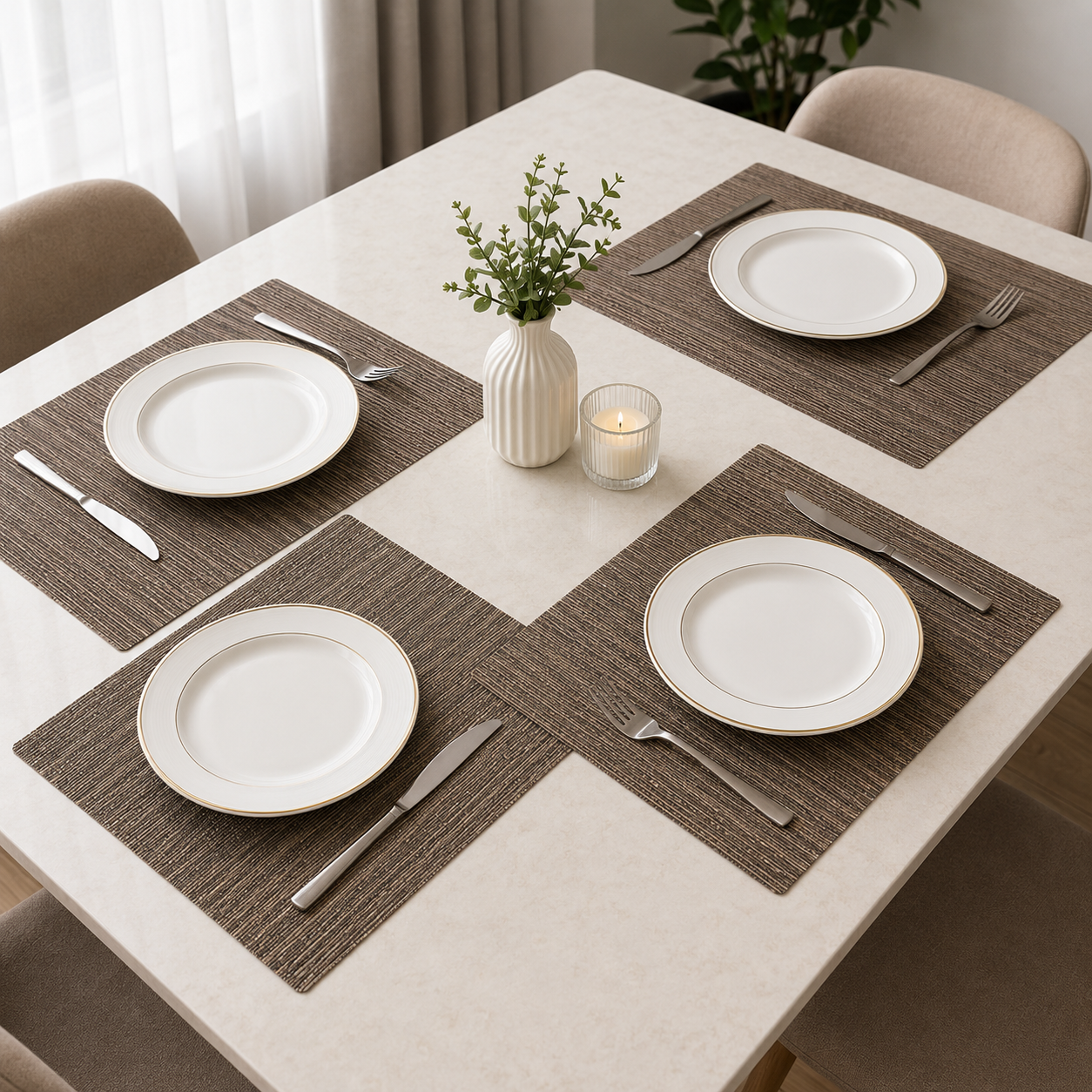 Individual de Mesa em PVC Entrançado Premium – Tapete de Mesa Resistente ao Calor (30 × 45 cm)-AYD263-17