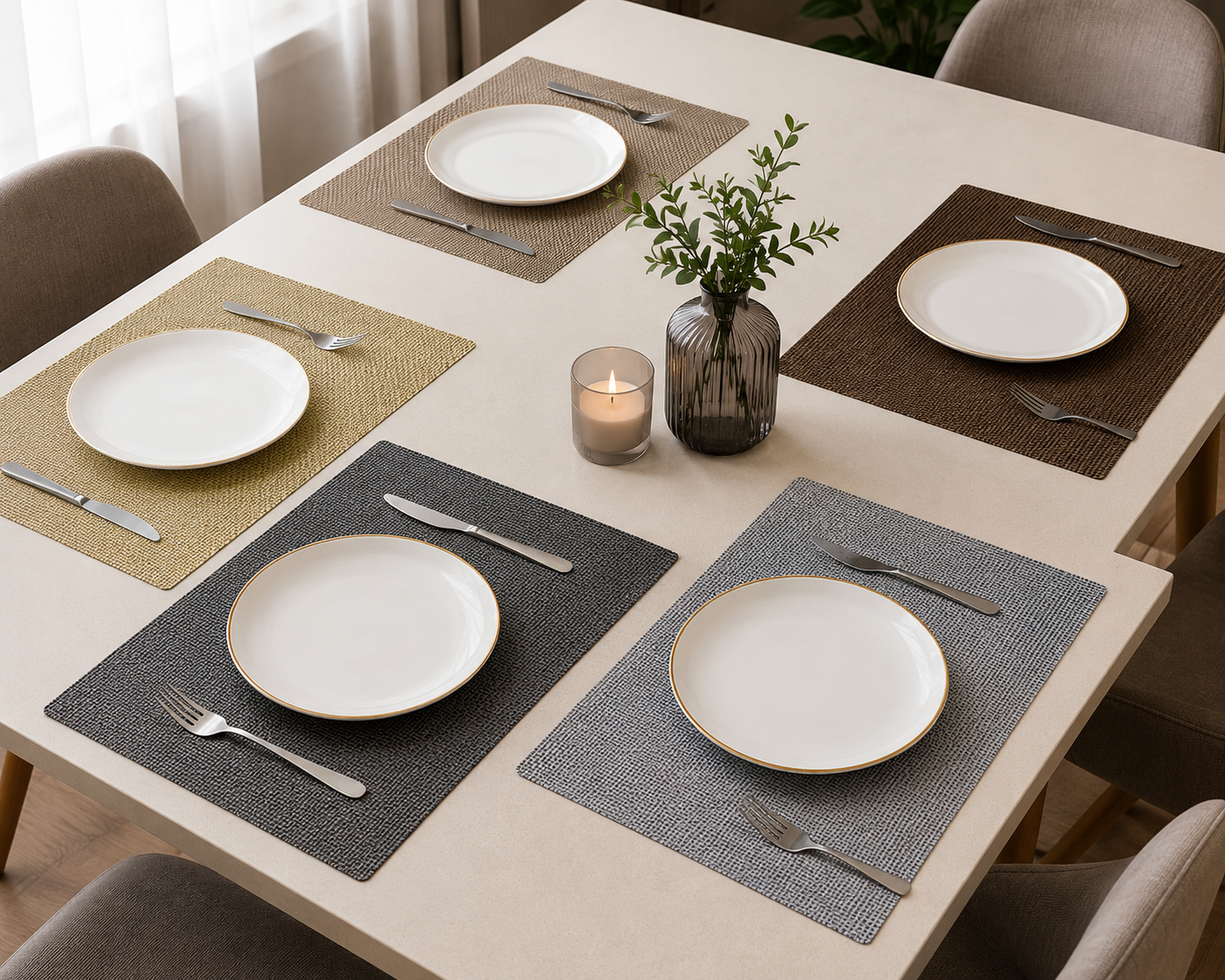 Conjunto de Individual em PVC Entrançado Premium – Bases de Mesa Resistentes ao Calor (30 × 45 cm)-AYD263-18