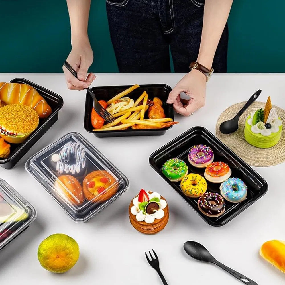 Disposable Plastic Lunch Box Microwave Safe Rectangle Black