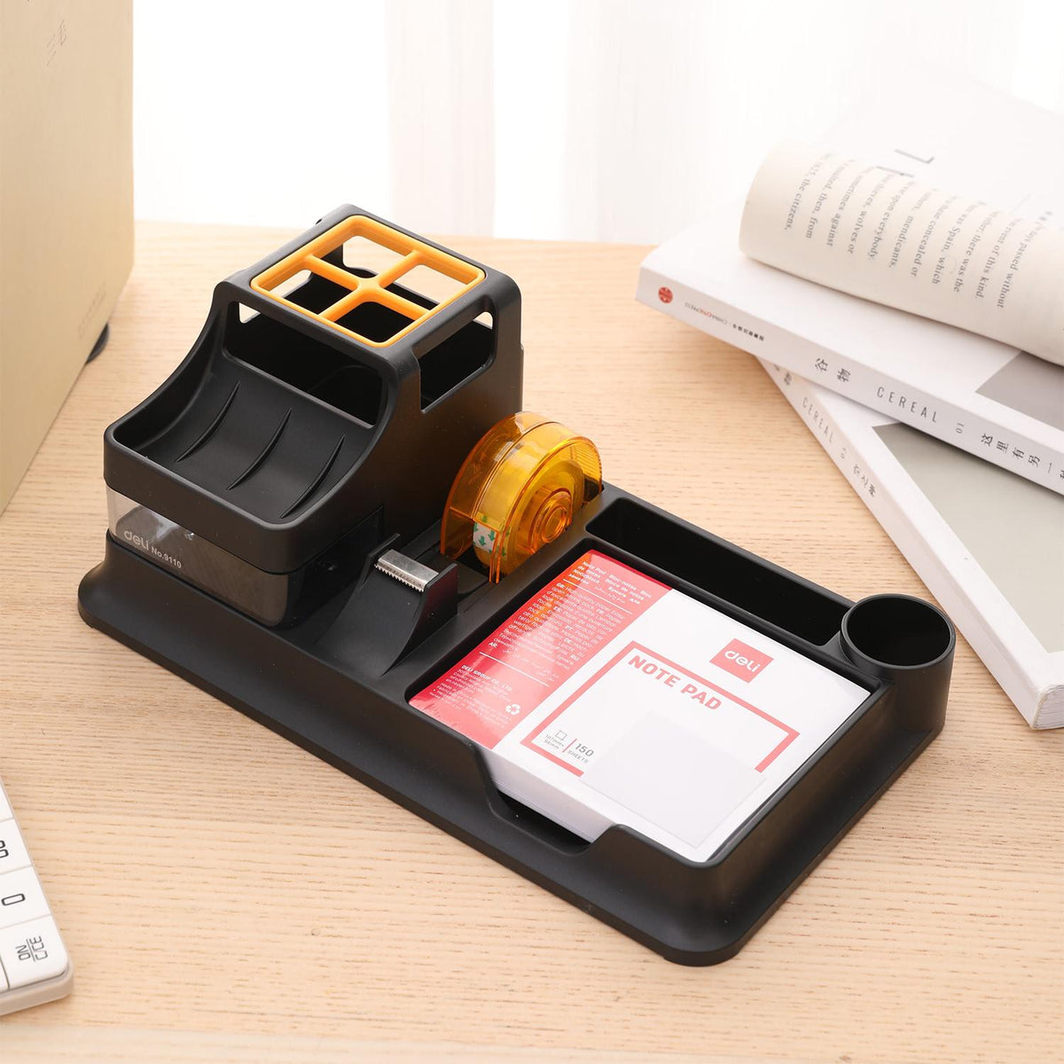 Deli Desk Organizer E9110 7-Compartment with Tape Dispenser