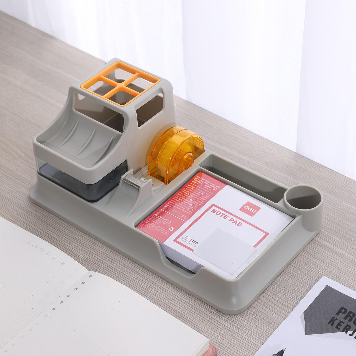 Deli Desk Organizer E9110 7-Compartment with Tape Dispenser