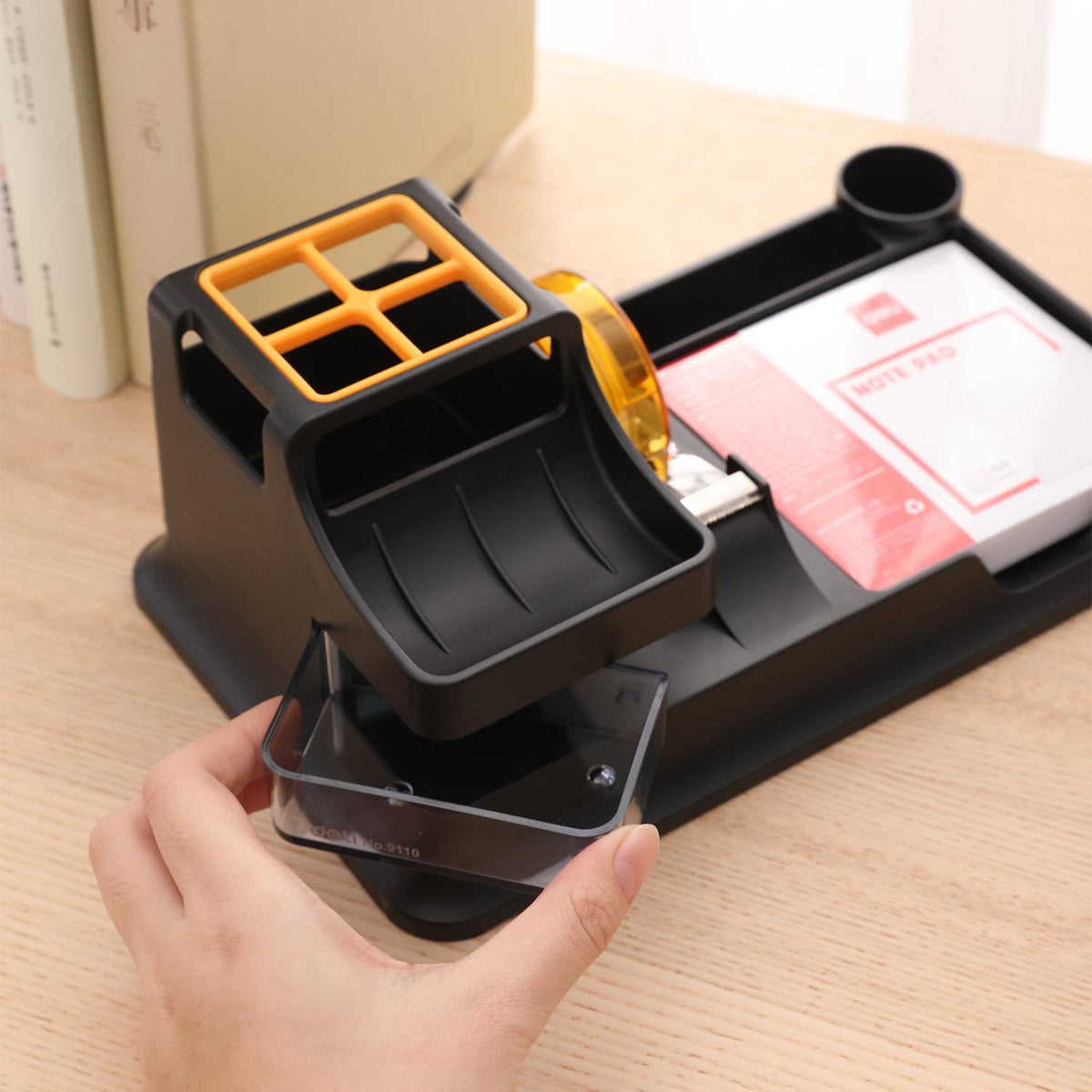 Deli Desk Organizer E9110 7-Compartment with Tape Dispenser
