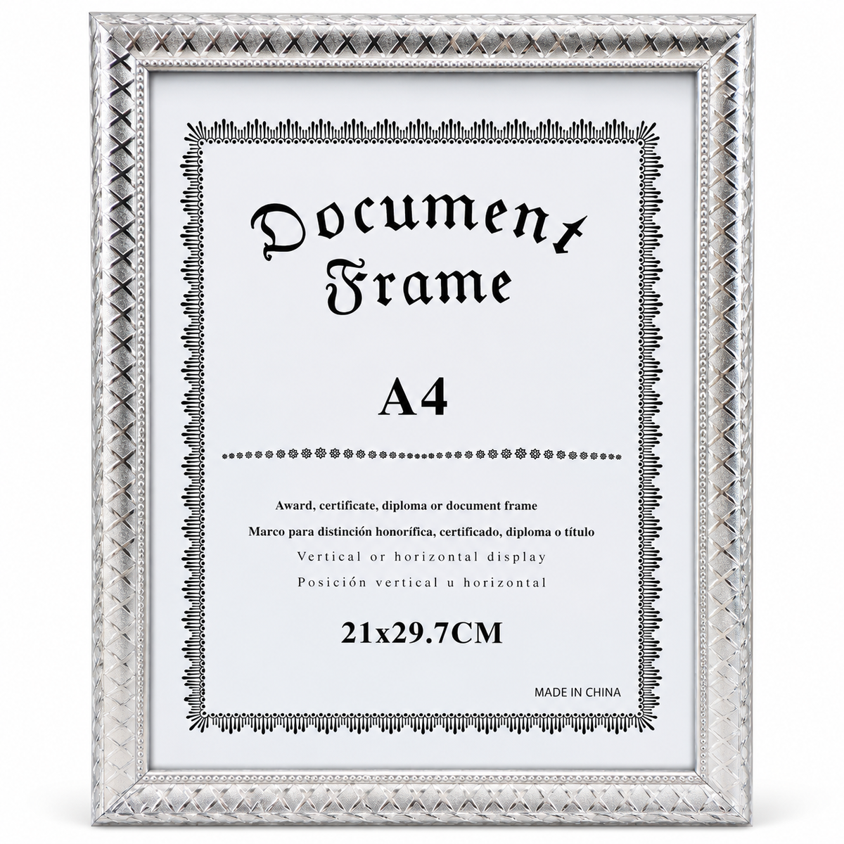 Moldura Decorativa A4 Prateada para Certificados, Diplomas e Documentos - (AYC337-11)