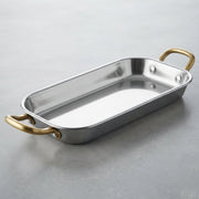 Travessa Retangular Inox com Pegas Douradas, 17cm: Charme e Sofisticação para Servir - (AYD352-13)