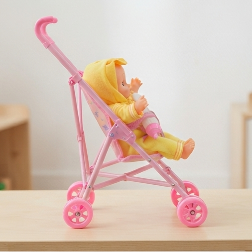 Meu Primeiro Passeio: Kit Boneca Bebé e Carrinho Rosa - (AYC169-65)