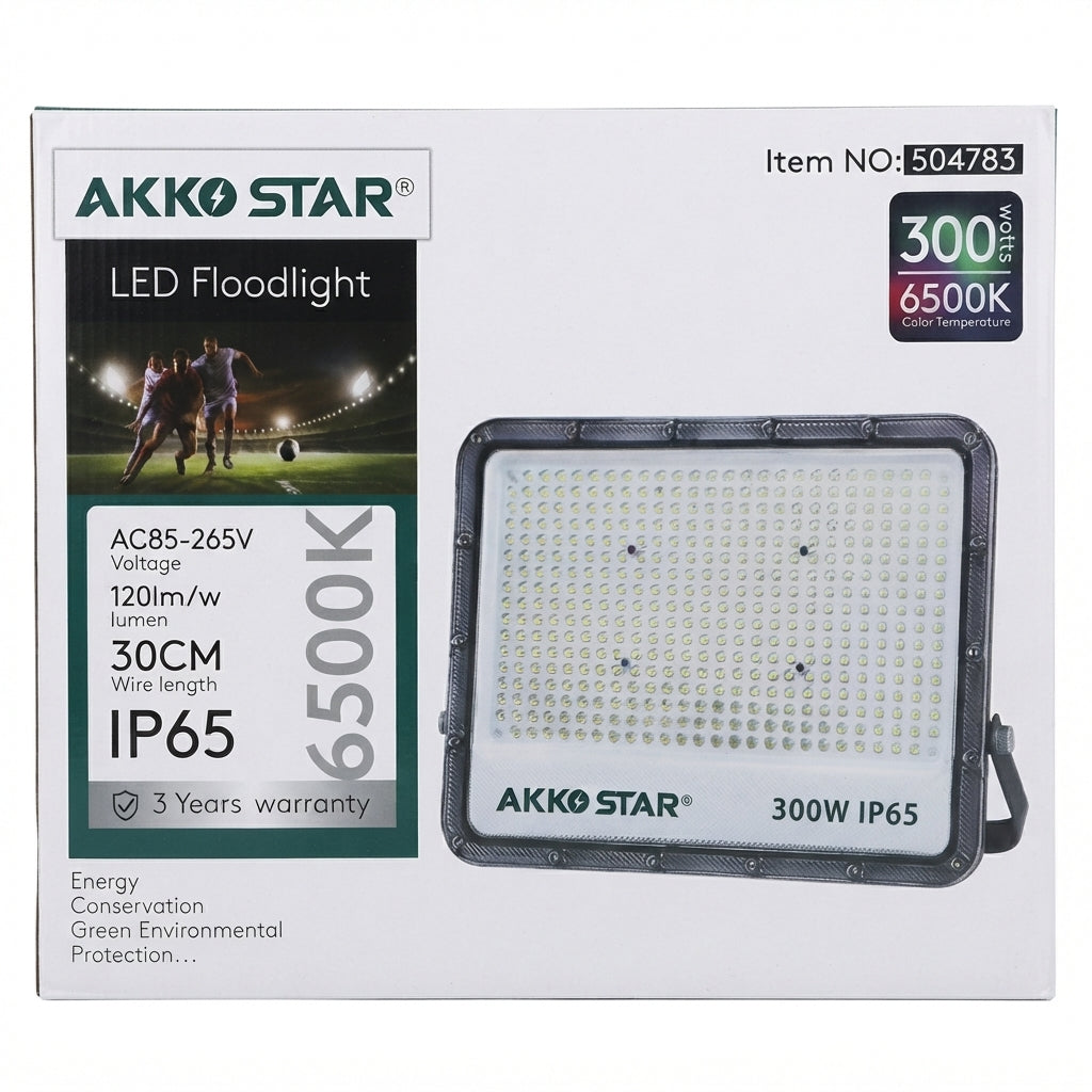 Refletor LED 300W AKKO STAR IP65: Tecnologia, Economia e Super Brilho 6500K para Seu Projeto - (AYA144-174)