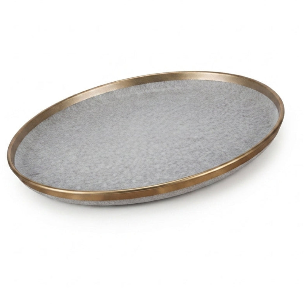Prato Oval Decorativo 'Golden Edge': Acabamento Acinzentado, Borda Dourada e Sofisticação para o Seu Decor - (AYD245-76)