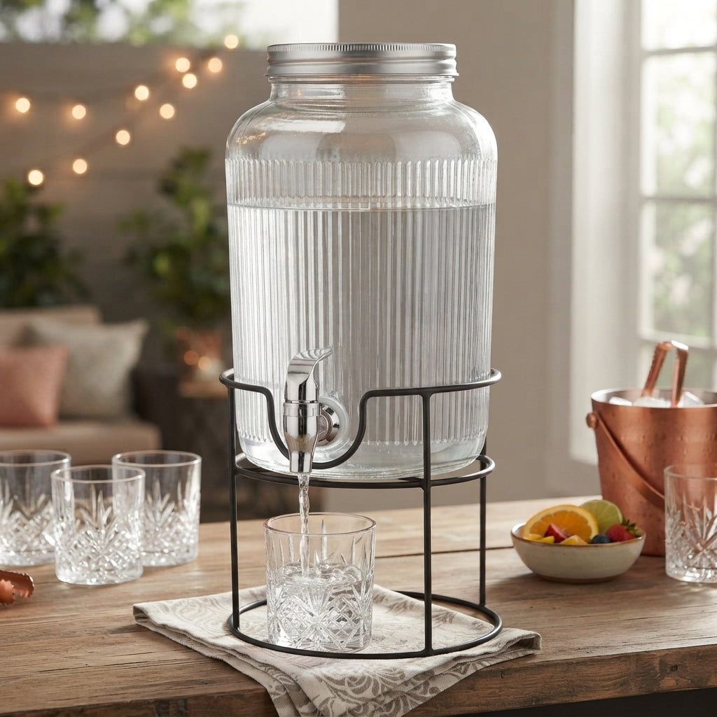 Dispensador de Bebidas Canelado 3.8L com Suporte Preto: Estilo e Praticidade para Servir - (AYD240-101)