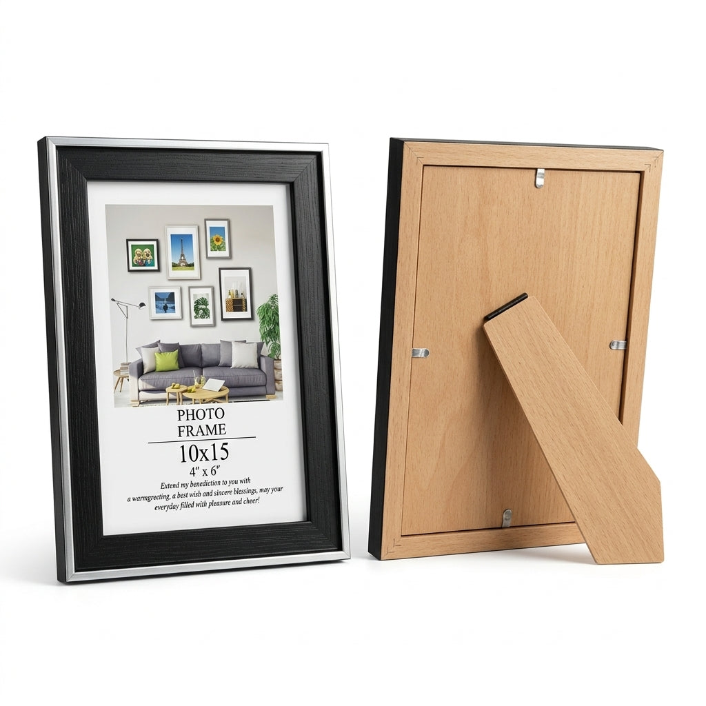 Moldura Decorativa Elegance 10 × 15 cm com Acabamento Preto Texturizado e Borda Prateada - (AYC337-17)