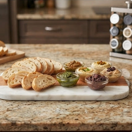 Sonforest Compact Cutting Board – Refined Design in Wood and White Marble - (AYD353-2)