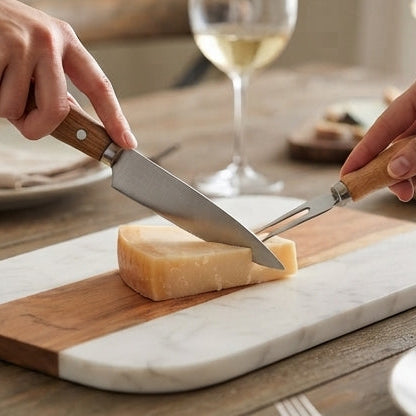 Sonforest Compact Cutting Board – Refined Design in Wood and White Marble - (AYD353-2)