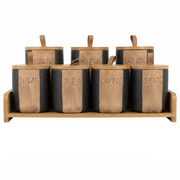 Conjunto de Bule, Açucareiro e Frasco de Café Nórdico em Cerâmica e Bambu - (AYD317-2)