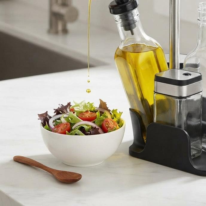Elegância à Mesa: Organizador de Condimentos 4 Peças com Suporte Premium - (MIC1994)