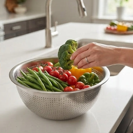 Stainless Steel Multi-purpose Draining Bowl (32cm) – Practicality and Sophistication in Food Preparation - (AYD234-22)