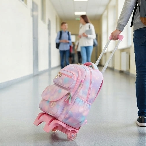 Mochila Escolar com Rodinhas Unicórnio e Tons Pastéis: Encanto, Conforto e Praticidade - (AYC180-2)
