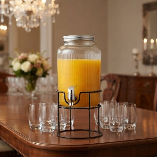 Dispensador de Bebidas Canelado 3.8L com Suporte Preto: Estilo e Praticidade para Servir - (AYD240-101)