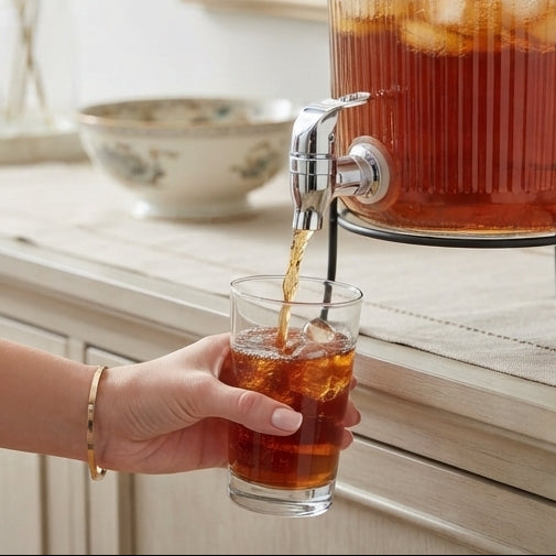 Dispensador de Bebidas Canelado 3.8L com Suporte Preto: Estilo e Praticidade para Servir - (AYD240-101)