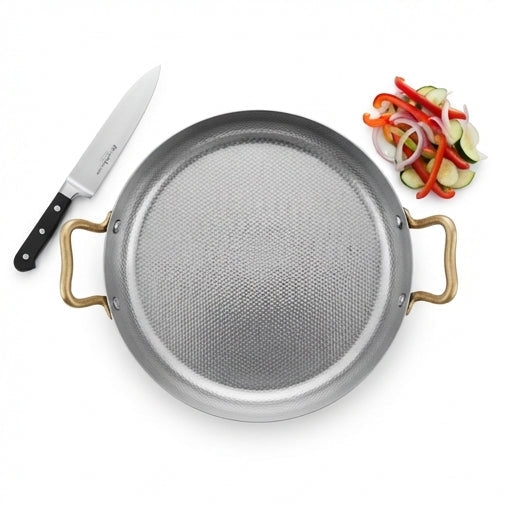 Frigideira Redonda 28cm Martelada com Alças Douradas: O Requinte que Sua Mesa Merece - (AYD241-43)