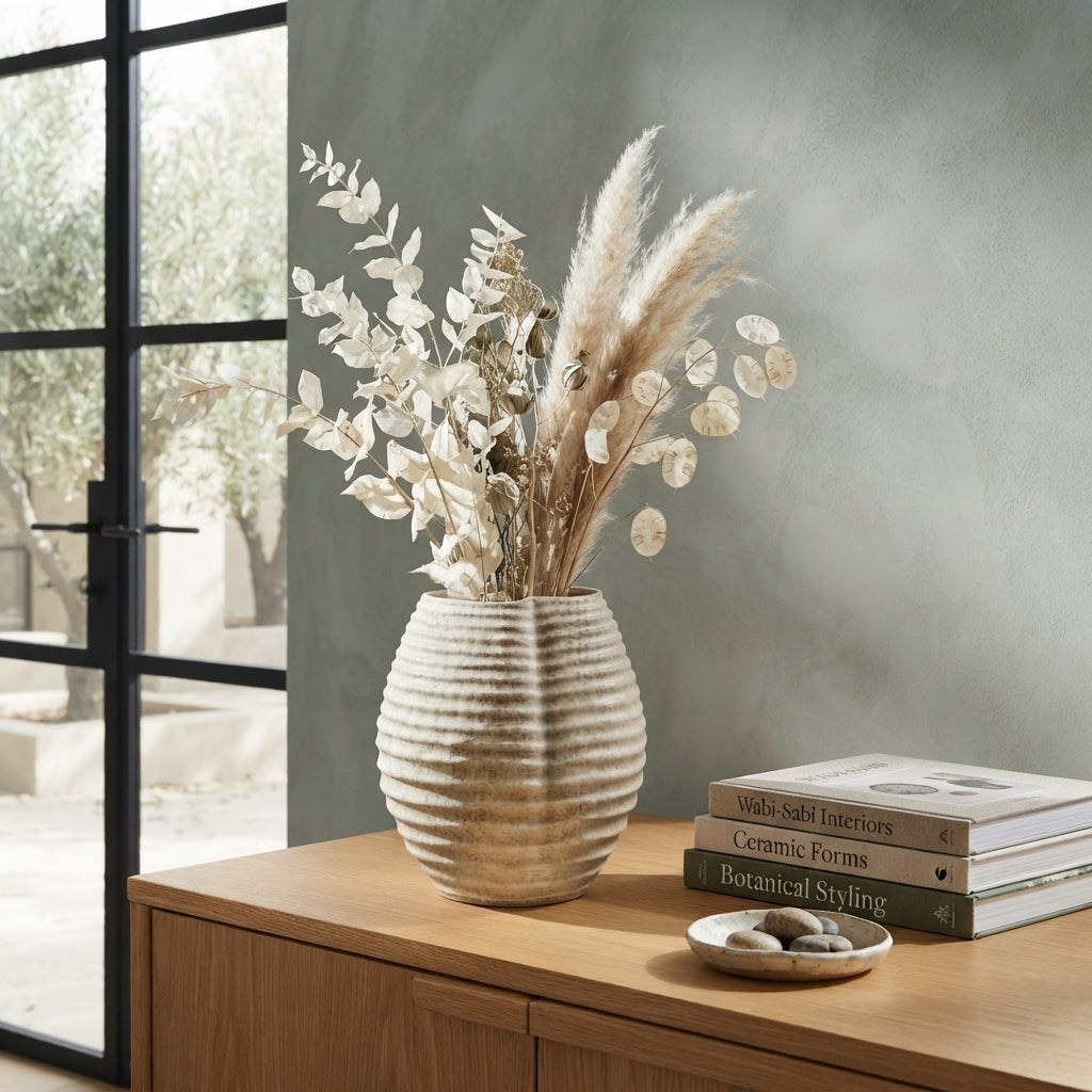 Medium Modern Ceramic Vase with Ridges - (AYD312-2)