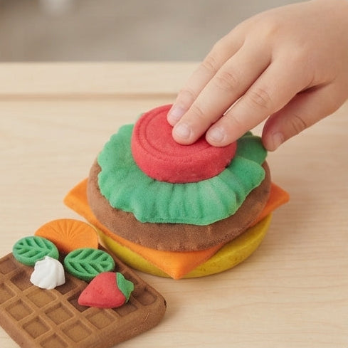 Play Sand Hamburger Set: Diversão Prática, Atóxica e Modelagem Sem Fim para Crianças - (AYB27-1)