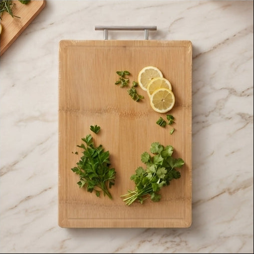 Tábua de Cozinha Versátil em Bambu 30*28 cm com Pega em Aço Inoxidável - (AYD305-46)