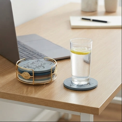 Conjunto de Bases para Copos Redondas 'Frases Inspiradoras': Charme, Proteção e Elegância Dourada para a sua Mesa - (AYD296-43)
