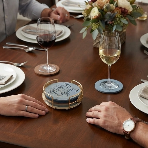 Conjunto de Bases para Copos Redondas 'Frases Inspiradoras': Charme, Proteção e Elegância Dourada para a sua Mesa - (AYD296-43)