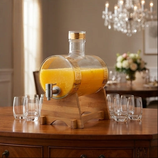 Dispensador de Bebidas 5L com Suporte de Madeira: Elegância e Praticidade para Servir - (AYD54-10)
